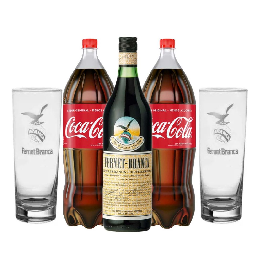 COMBO 1 Fernet branca litro+2 Cocas 2,25L + 2 Vasos 